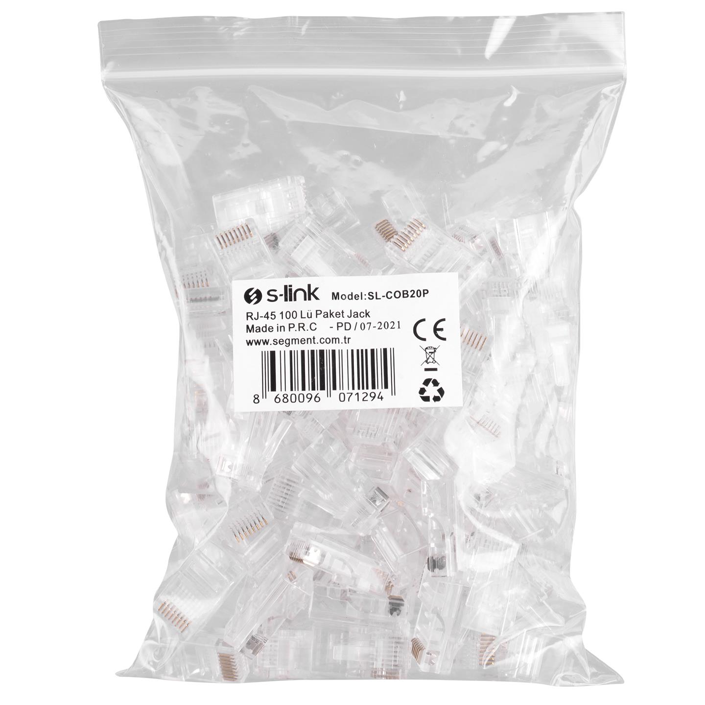 S-LINK SL-COB20P CAT6 UTP Yeni Nesil RJ45 Konnektör (100 Adet)