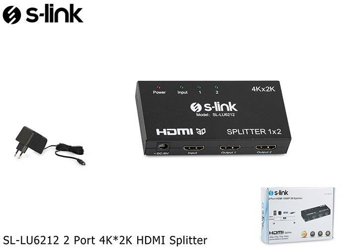 S-LINK SL-LU6212 2 Port 4K*2K HDMI Splitter (Çoklayıcı) Adaptörlü