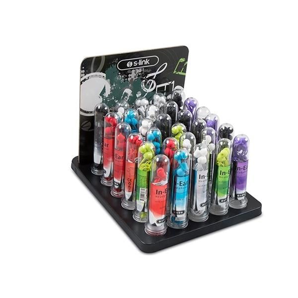 S-LINK SL-STK10 8*Beyaz 8*Siyah 5*Krımızı 3*Mor 3*Mavi Mikrofonlu Kulaklık 30lu stand set