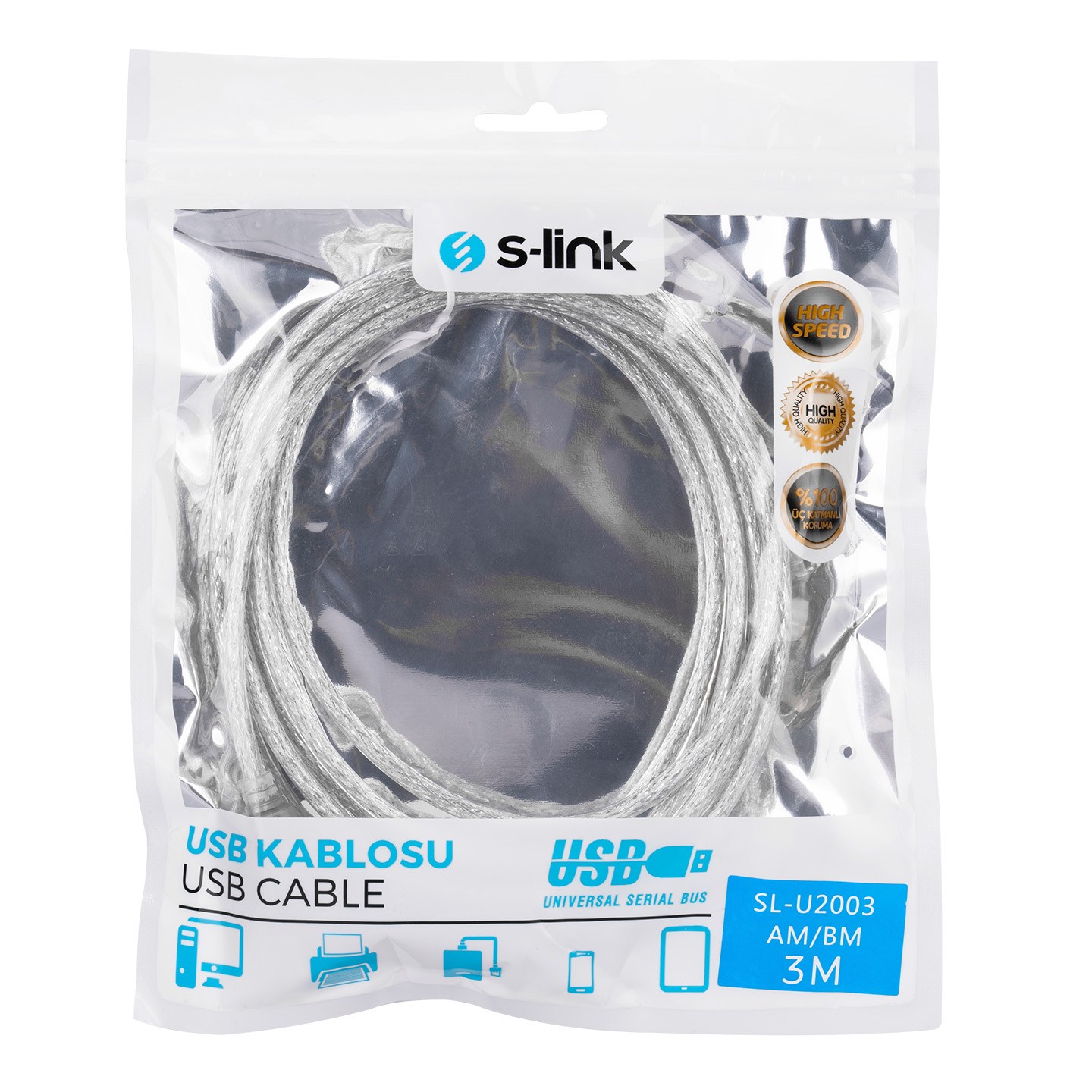 S-LINK SL-U2003 3 Mt USB 2.0 Yazıcı Kablosu