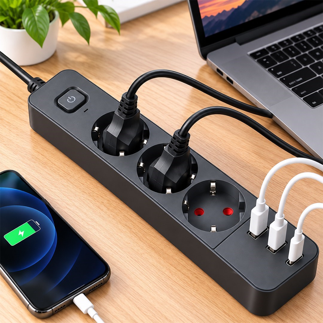 S-Link SPG03U 2 Usb + 1 Type C 5V2.4A 3X1.0mm Bakır 1.5M Kablo 750 Joule 3lü Anahtarlı Siyah Akım Korumalı Priz