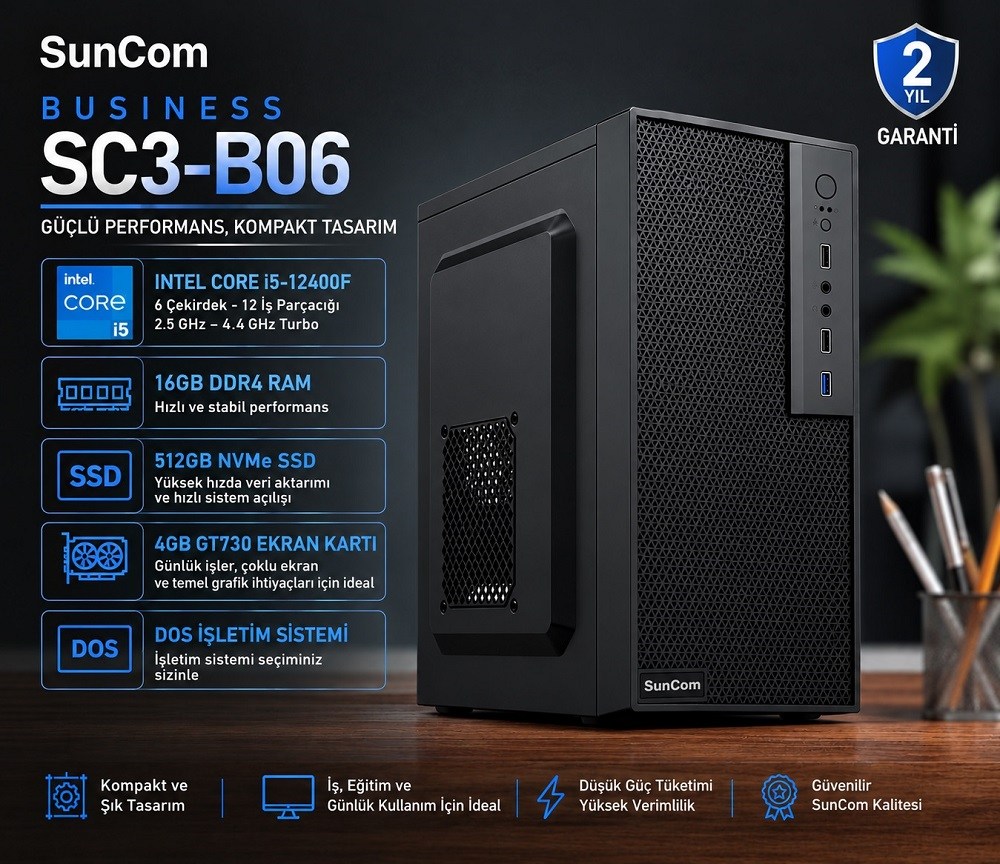 SUNCOM Business SC3-B06 i5-12400F 16GB 512GB SSD 4gb GT730 DOS Masaüstü PC