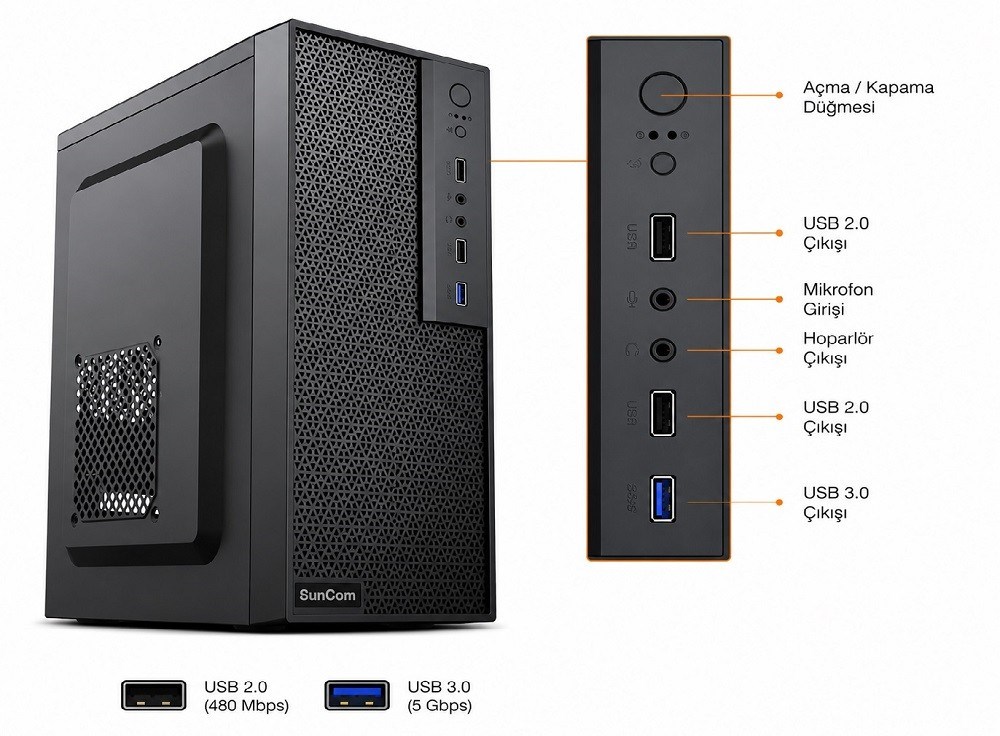 SUNCOM Force SC3-183 i3-10100 8GB 256GB SSD O/B DOS Masaüstü PC (NO-KLV-MOU)