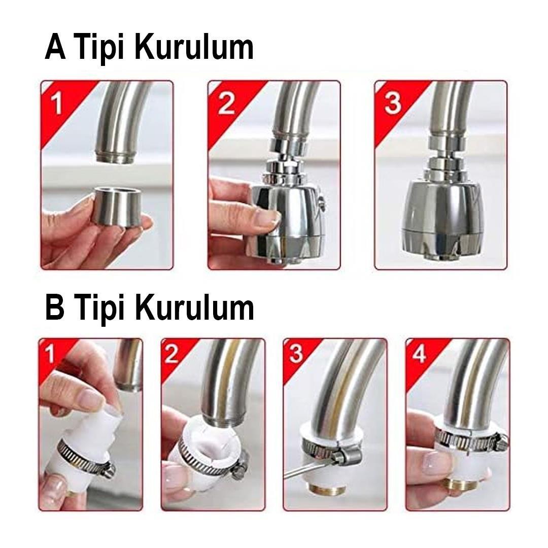 Sunup SN-27114 2 Kademeli Tasarruflu Musluk Başlığı 360 Derece