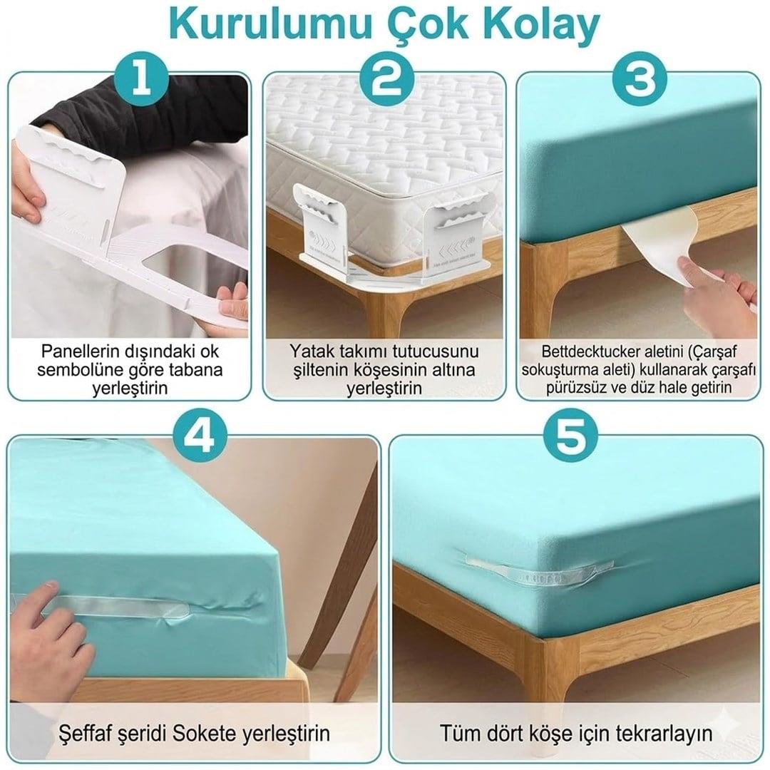Sunup SN-29126 Pratik 4lü Nevresim - Çarşaf Tutucu Sabitleyici