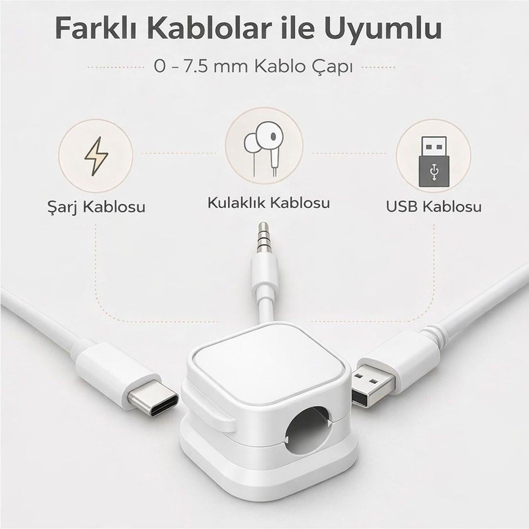 Sunup SN-29136 Manyetik 6lı Kablo Tutucu  Düzenleyici Organizer Klips Beyaz
