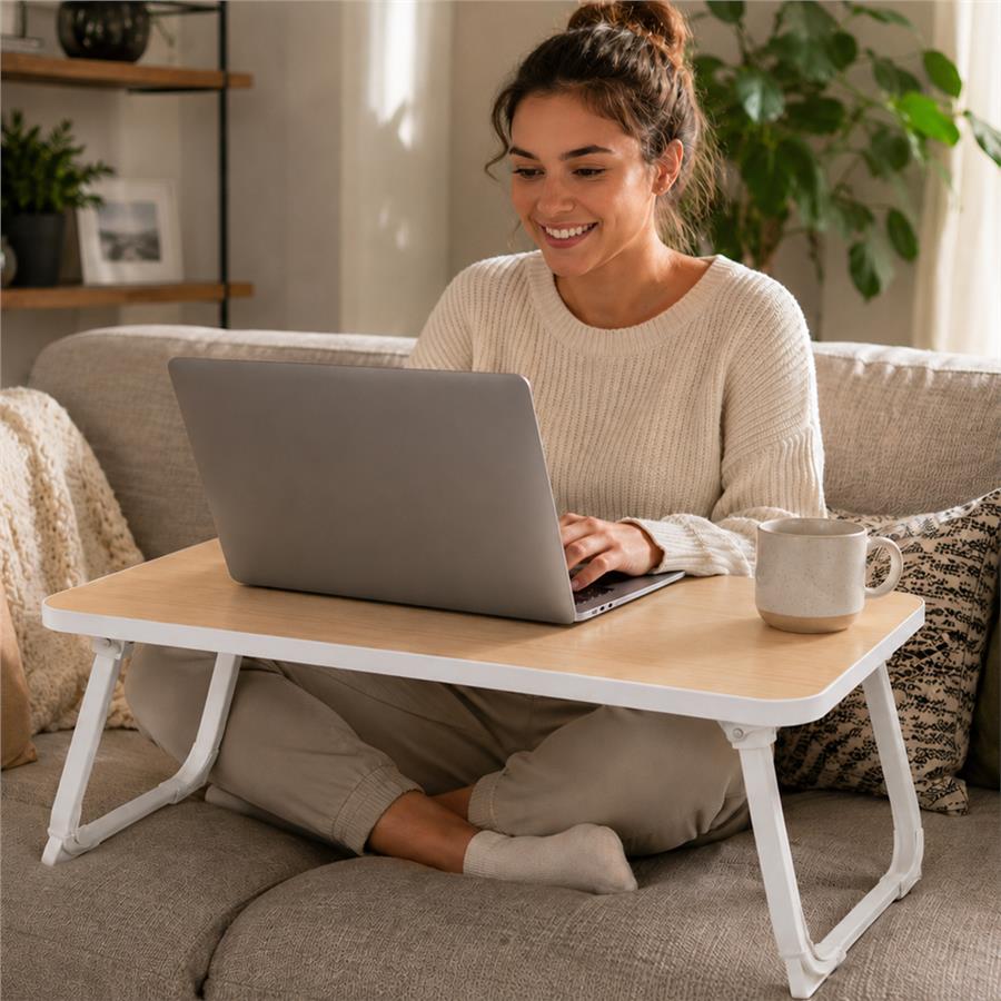 Sunup SN-29693 Katlanabilir Laptop Masası ve Yatak Koltuk Üzeri Tepsisi Ahşap Desen 60x40cm