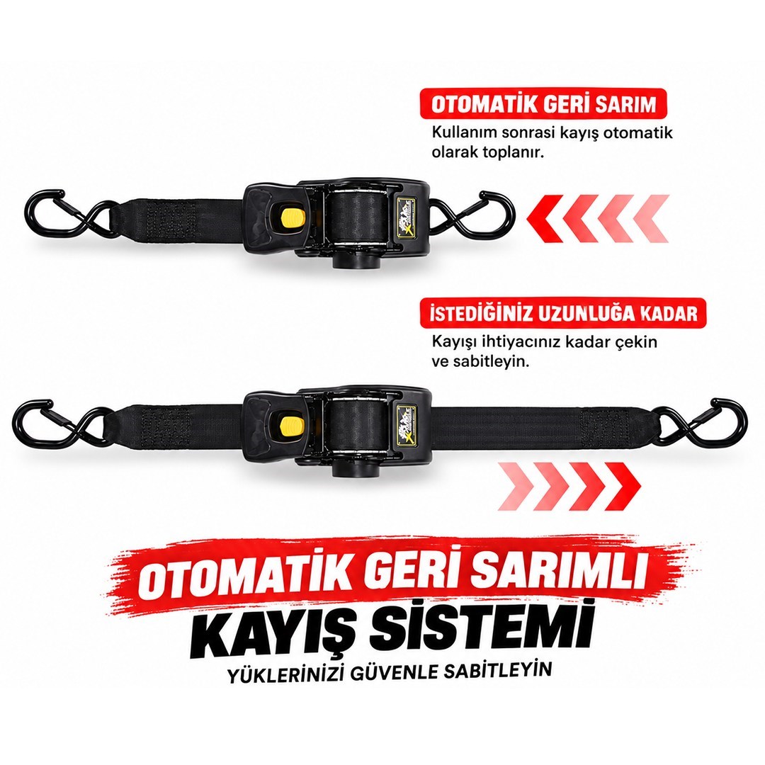 Sunup SN-37790 Otomatik Geri Sarımlı Cırcırlı Yük Bağlama Kayışı Halatı 3 Metre 2 Ton