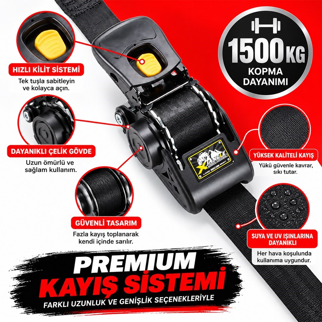 Sunup SN-37790 Otomatik Geri Sarımlı Cırcırlı Yük Bağlama Kayışı Halatı 3 Metre 2 Ton