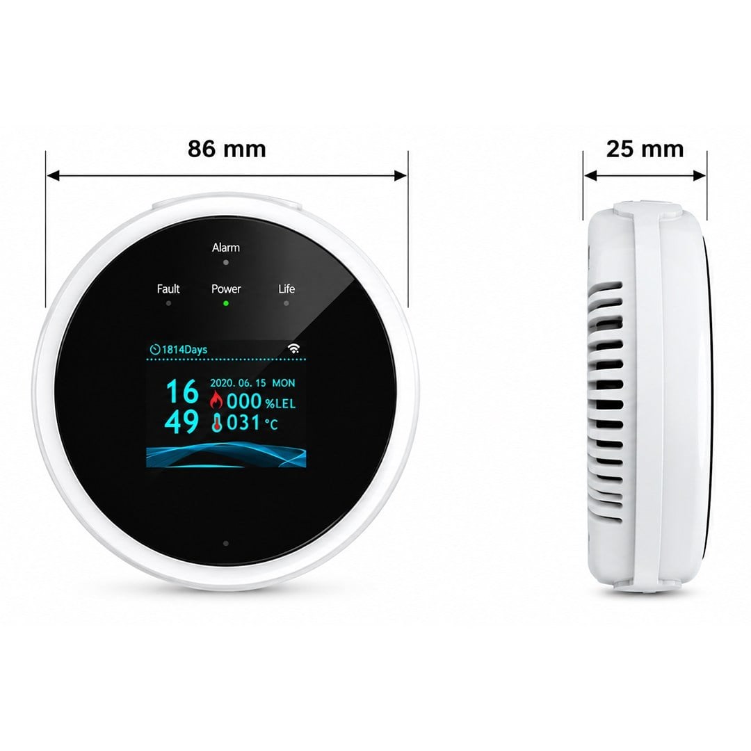 Sunup SN-38805 Wi-Fi Akıllı Doğal Gaz ve Sıcaklık Ev Tipi Kaçak Dedektörü TFT Ekranlı
