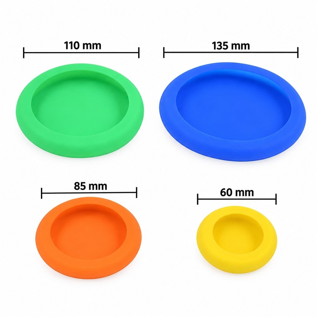 Sunup SN-38932 4lü Silikon Kapak Seti Farklı Boyutlarda Renkli Esnek Kapak