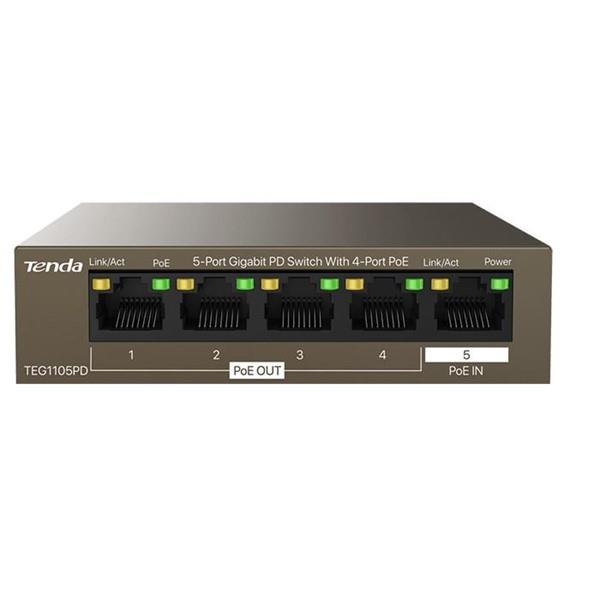 TENDA 5port-4port PoE 30w Gigabit Yönetilemez Switch TEG1105PD (Adaptör Yok)