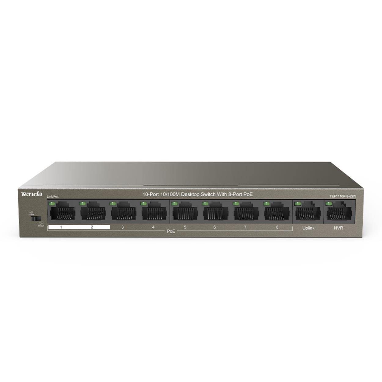 TENDA TEF1110P-8-63W 10 PORT 10/100 8 PORT POE 63WATT YONETILEMEZ DESKTOP SWITCH
