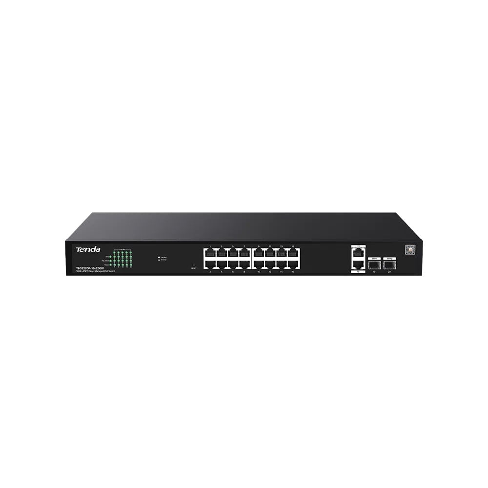 TENDA TEG2220P-16-250W 16GE POE PORT (250W), 2X UPLİNK, 2XSFP CLOUD YÖNETİLEBİLİR