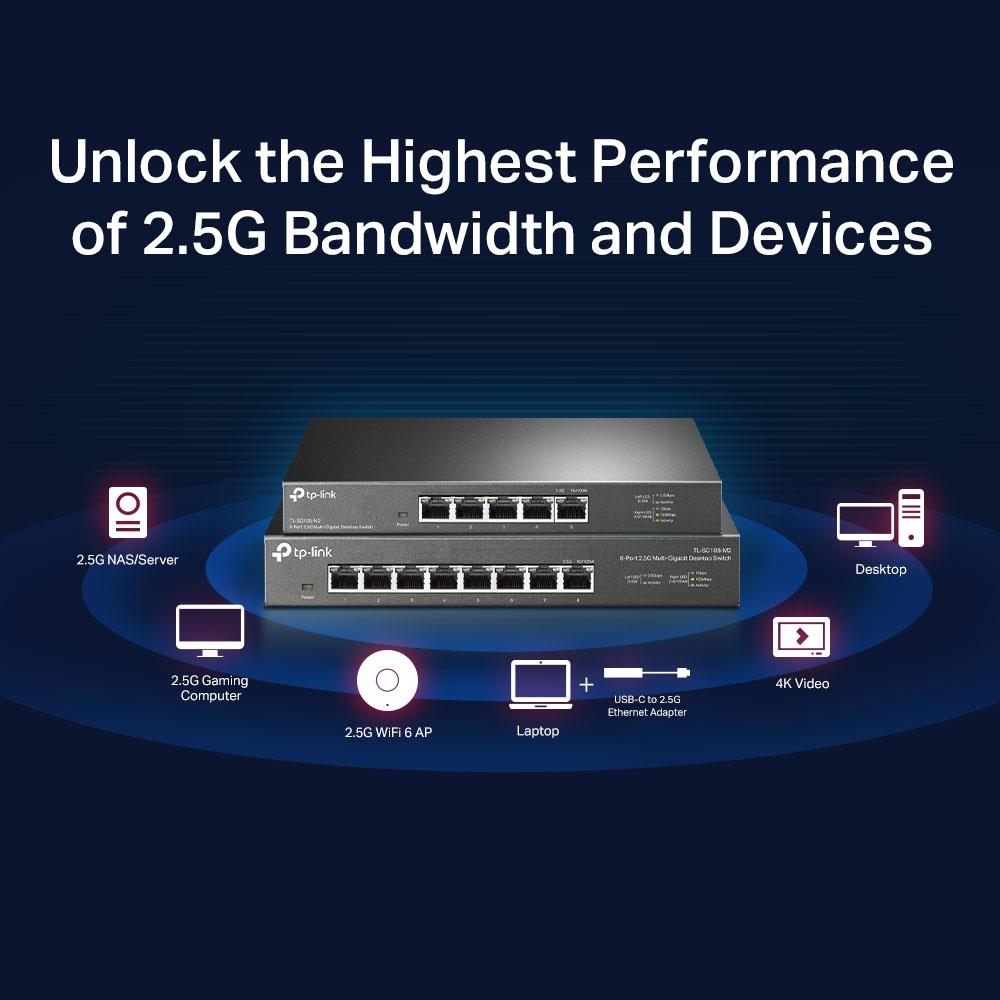 TP-LINK 5port 2.5 Gigabit Yönetilemez Switch TL-SG105-M2