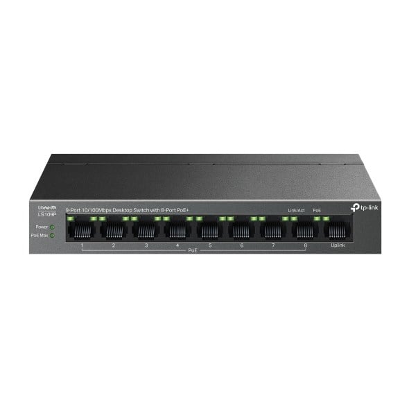 TP-LINK LS109P 9 Port Mbit 8 Port PoE+ 63W 1xMbit Uplink Desktop Yönetilemez Çelik Kasa Switch