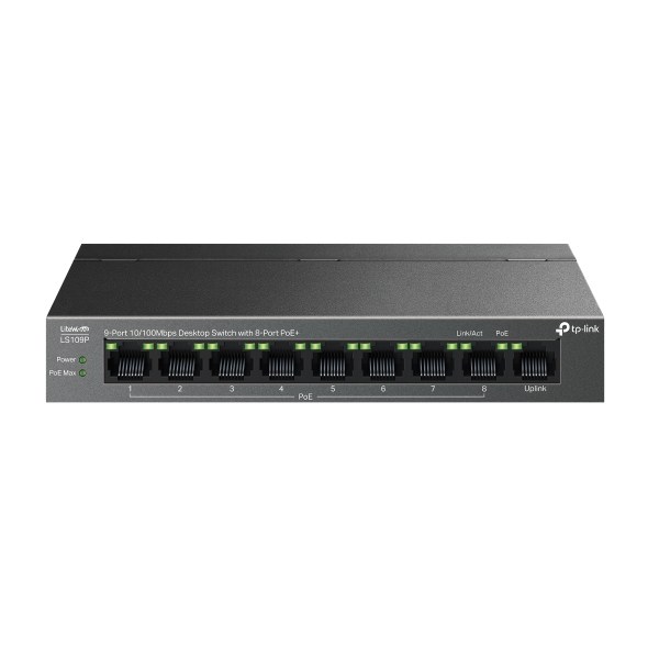 TP-LINK LS109P 9 Port Mbit 8 Port PoE+ 63W 1xMbit Uplink Desktop Yönetilemez Çelik Kasa Switch
