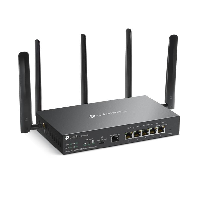 TP-LINK OMADA ER706W-4G AX3000 1XGIGABIT SFP WAN/LAN PORT 1XGIGABIT RJ45 WAN PORT 4XGIGABIT WAN/LAN RJ45 VPN ROUTER