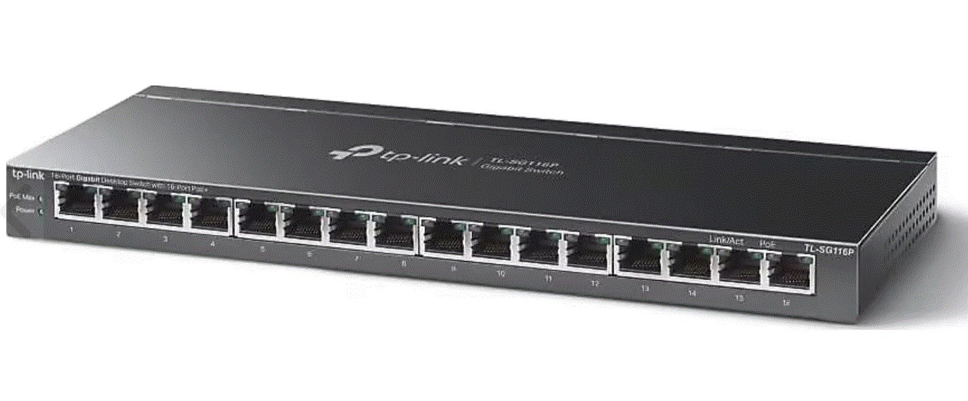 TP-LINK TL-SG116P 16 Port Gbit 16 Port PoE+ 120W Desktop Yönetilemez Çelik Kasa Switch