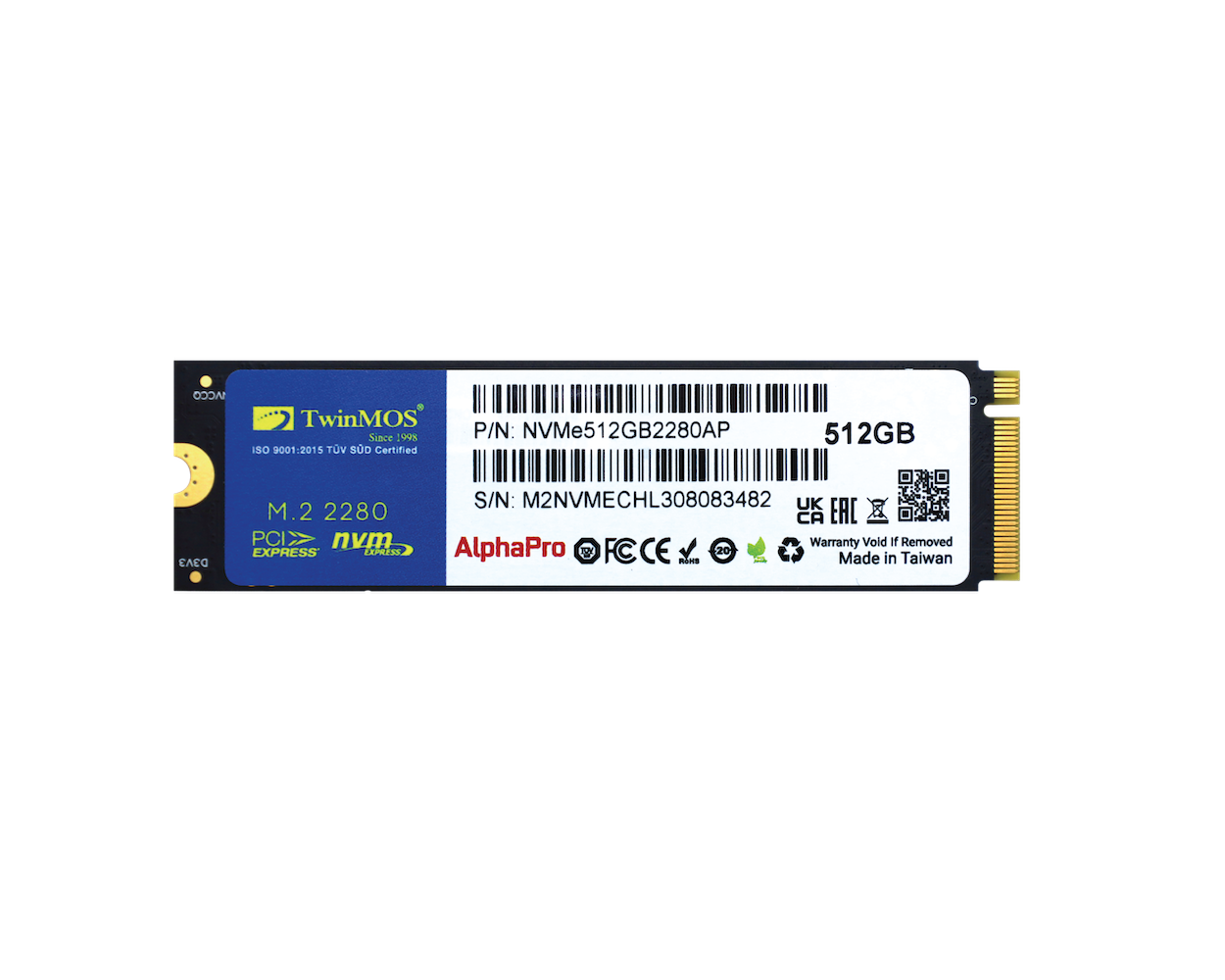 TWINMOS NVMe512GB2280AP AlphaPro M.2 512GB (3600/3250MB/s) PCIe + NVMe (3D NAND) SSD Disk (22x80MM)