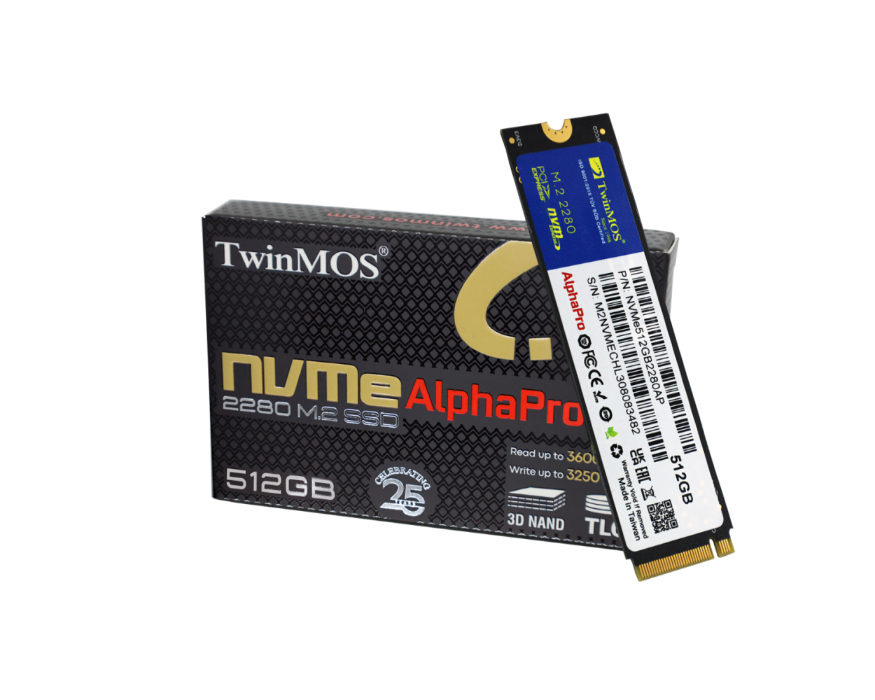 TWINMOS NVMe512GB2280AP AlphaPro M.2 512GB (3600/3250MB/s) PCIe + NVMe (3D NAND) SSD Disk (22x80MM)