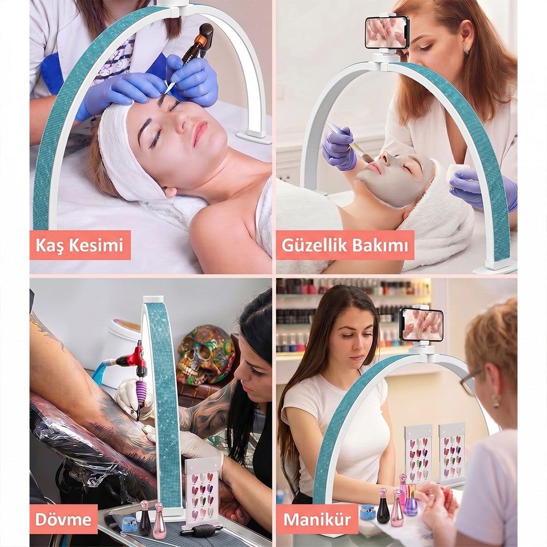 TrLed F-700A 70CM Göl Mavisi Elmas Desenli Katlanabilir Masaüstü Manikür ve Protez Tırnak Lambası