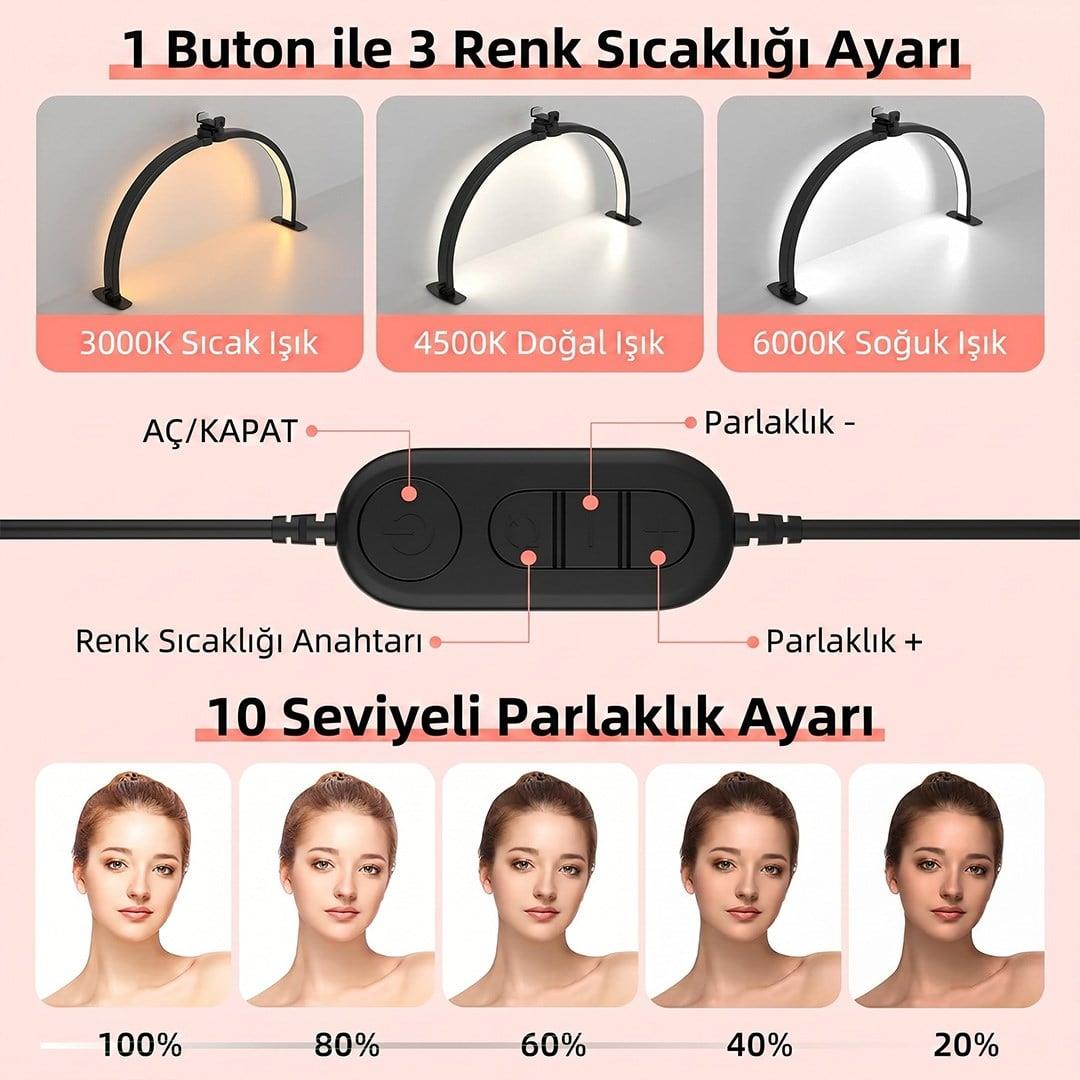 TrLed F-700A 70CM Pembe Elmas Taşlı Beyaz Katlanabilir Masaüstü Manikür ve Protez Tırnak Lambası