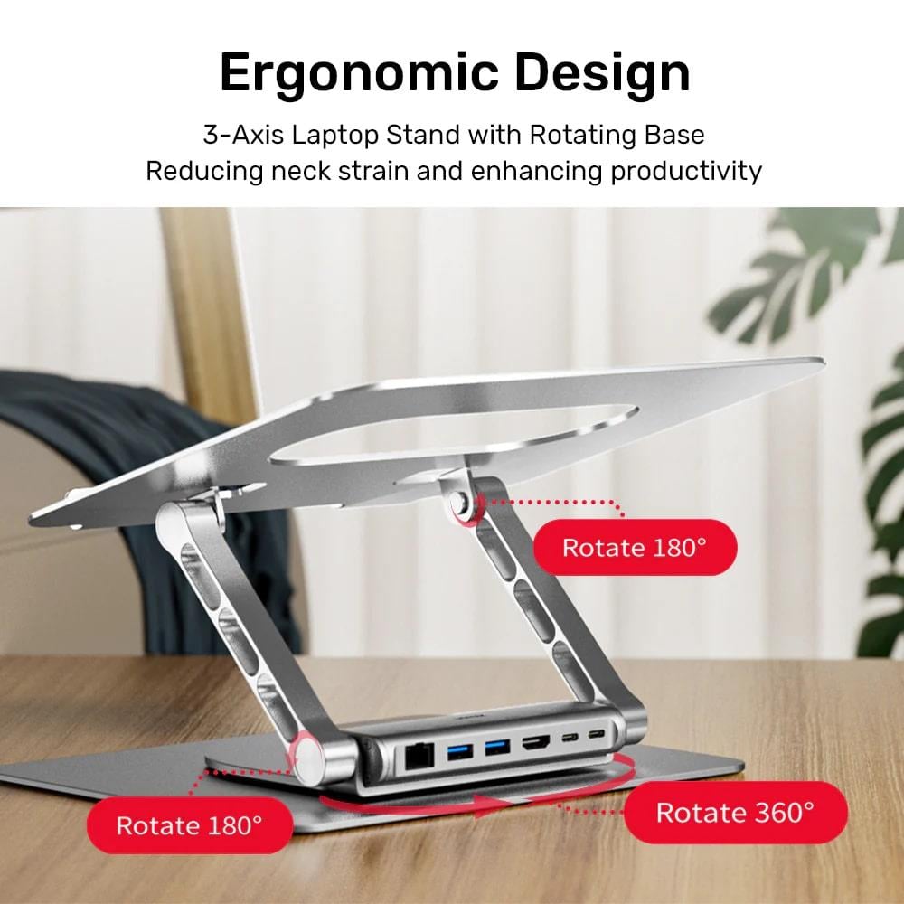 UNITEK 360D METAL 15.6” NOTEBOOK STAND VE 5 I 1 ARADA DOCKING STATION  (D1109B)