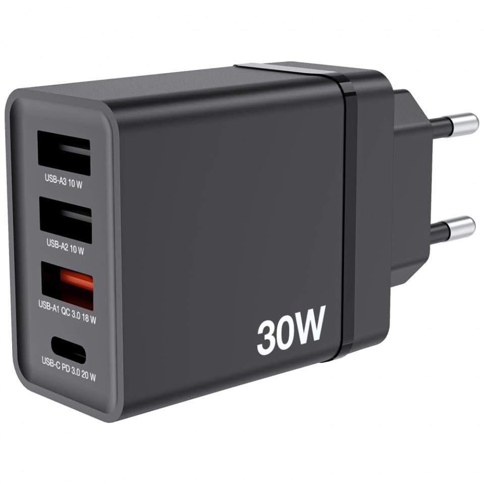 VERBATIM CHR-30EU1 30W 4 Bağlantı Noktalı USB Duvar Şarj Cihazı - Siyah