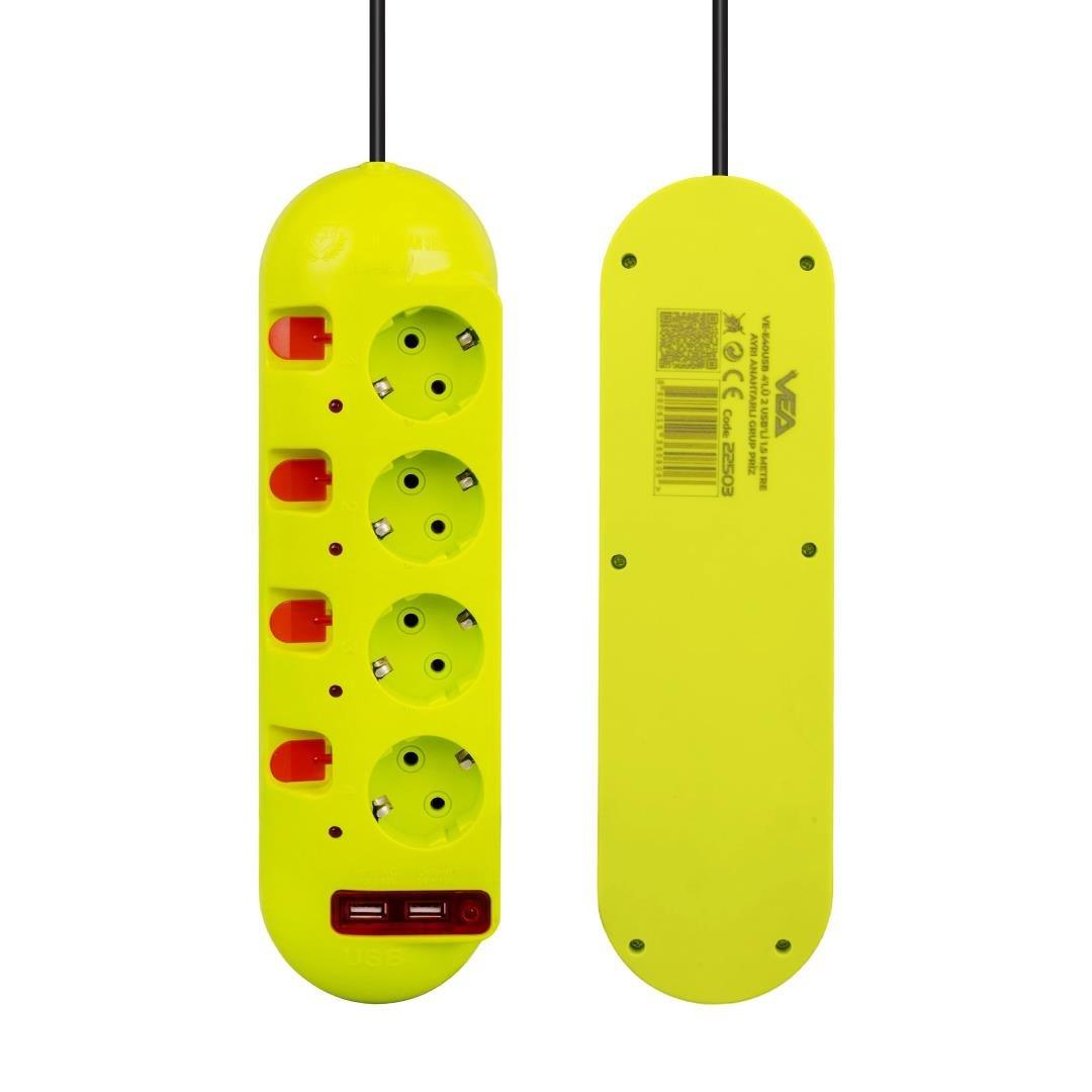 Vea VE-E40USB 4lü 2 USBli 1.5 Metre Ayrı Anahtarlı Grup Priz
