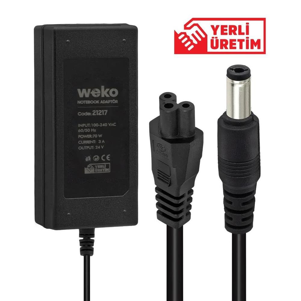 WEKO 24 VOLT - 3 AMPER - 70 WATT 5.5*2.5 UÇLU YERLİ ÜRETİM MASAÜSTÜ PLASTİK KASA ADAPTÖR  21217