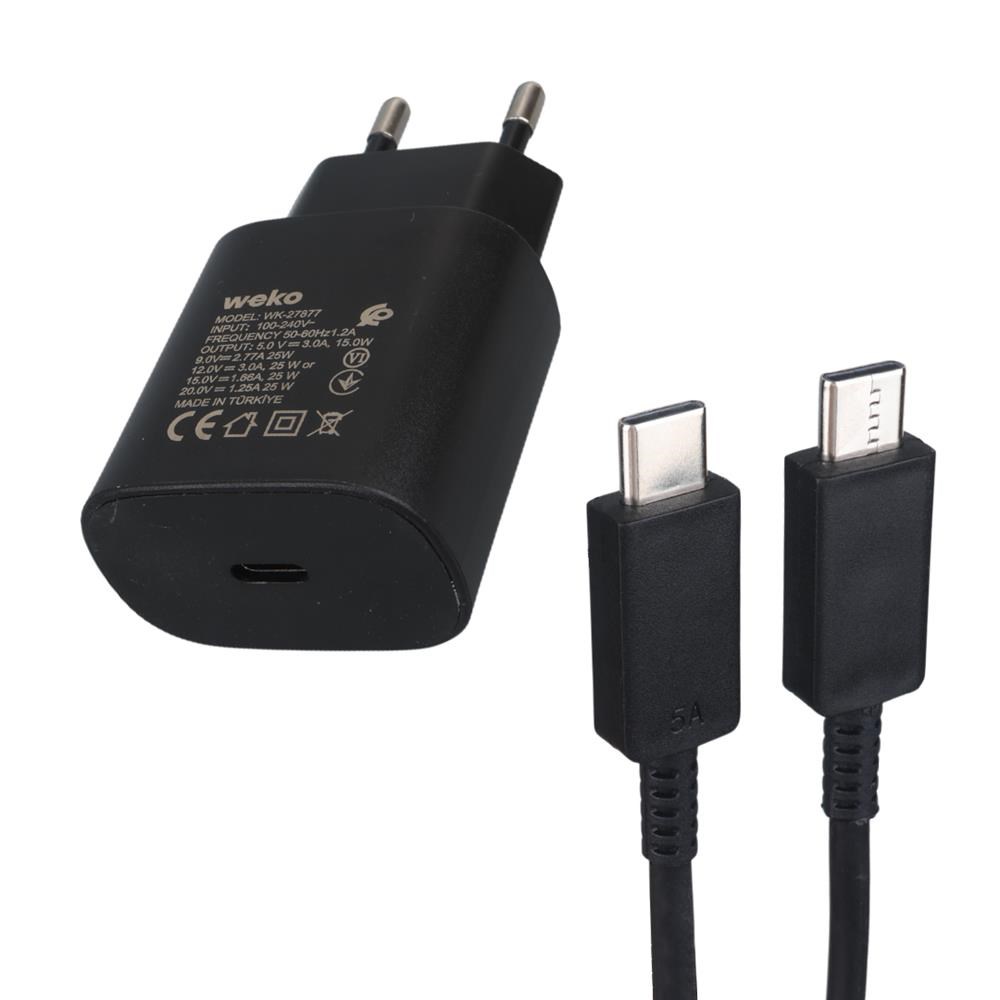 WEKO WK-27877 NOTE10 25 WATT SİYAH ŞARJ BAŞLIK ADAPTÖRÜ + TYPE-C TO TYPE-C KABLO 27877