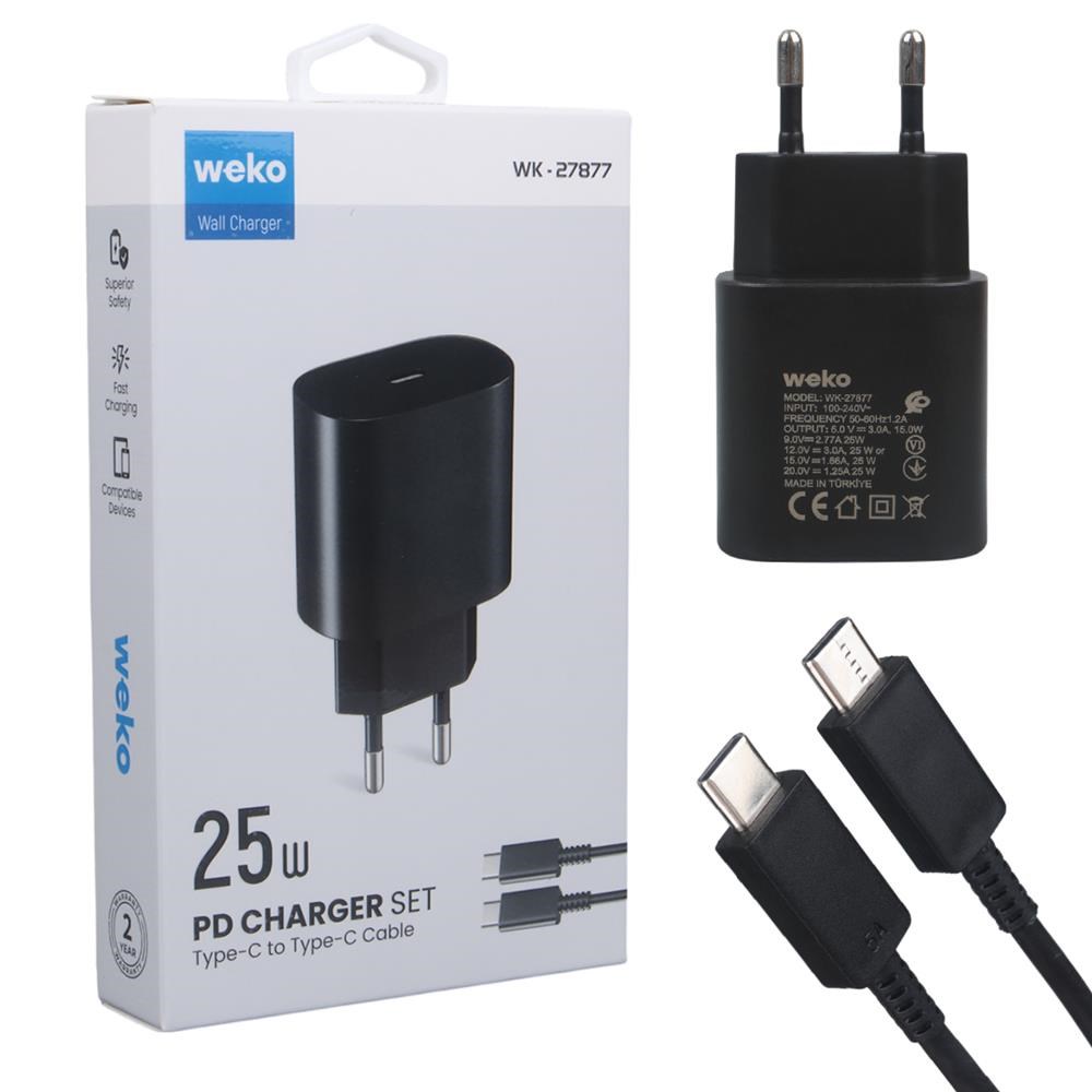 WEKO WK-27877 NOTE10 25 WATT SİYAH ŞARJ BAŞLIK ADAPTÖRÜ + TYPE-C TO TYPE-C KABLO 27877