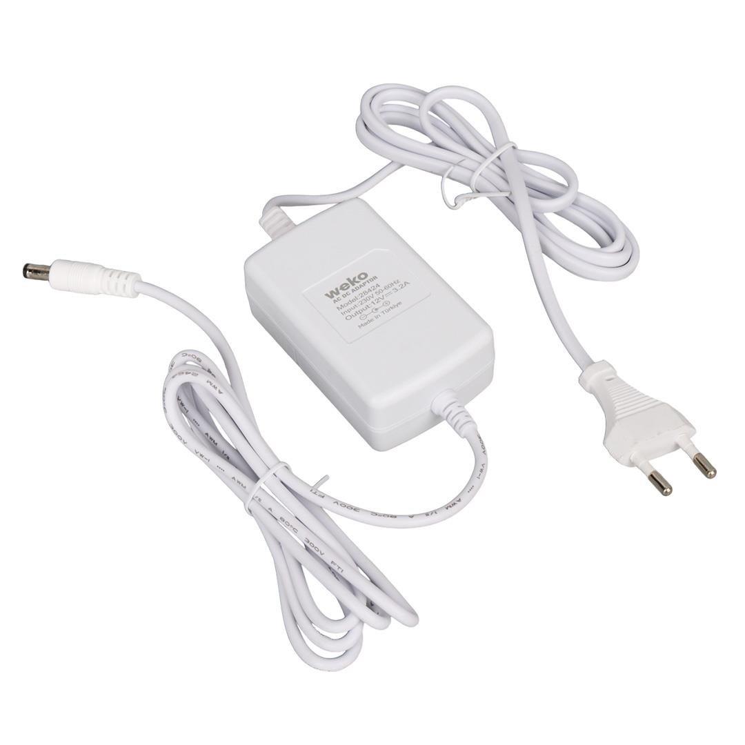 Weko Tottolet 1200 12 Volt - 3.2 Amper 5.5 2.5 Uçlu Yerli Üretim Plastik Kasa Beyaz Masaüstü Adaptör