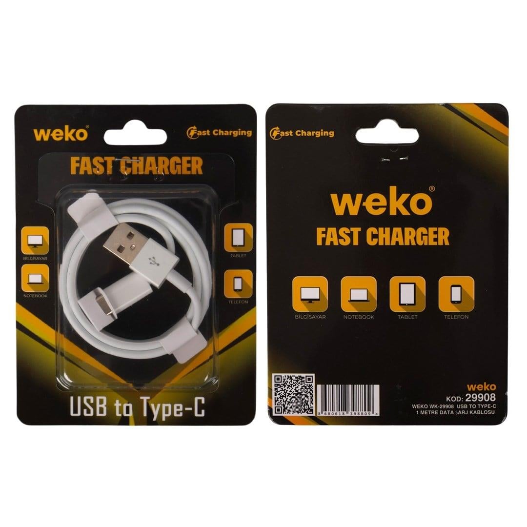 Weko WK-29908 Beyaz 1 Metre Usb To Type-C Şarj - Data Aktarım Kablosu