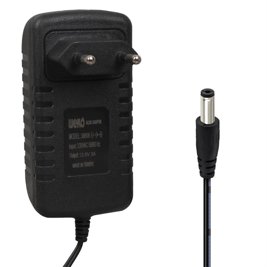 Weko WK-38606 Yerli Üretim 12.6 Volt - 3 Amper 5.5*2.5 Mm Uçlu Ledli Priz Tipi Şarj Adaptörü