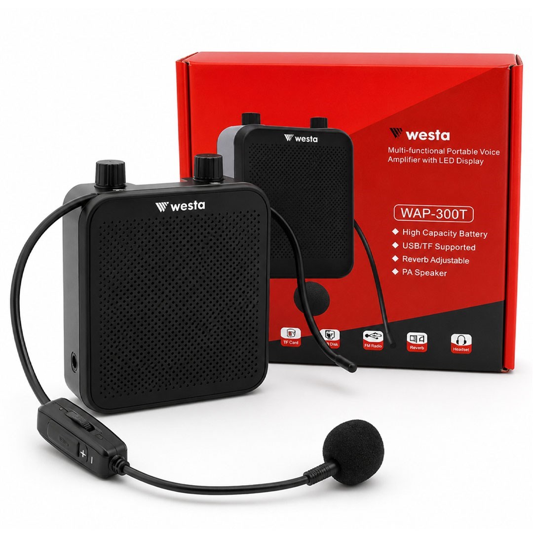 Westa WAP-300T USB + SD Kart Girişli Şarjlı Mini Seyyar Kablosuz Mikrofonlu Rehber Anfisi