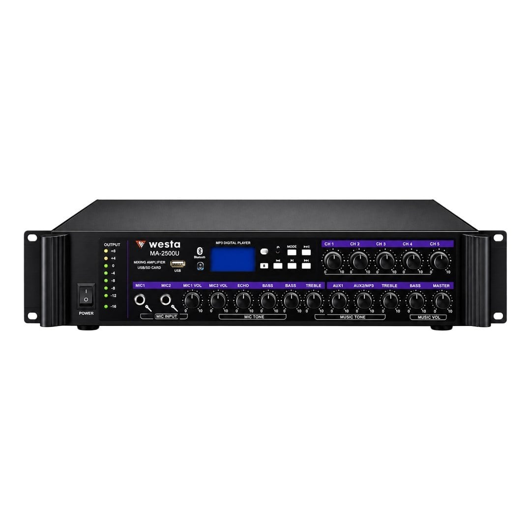 Westa WM-2500U 500 Watt 100V-70V-8 Ohm USB-SD-BT 6 Bölgeli Trafolu Mixer Amfi