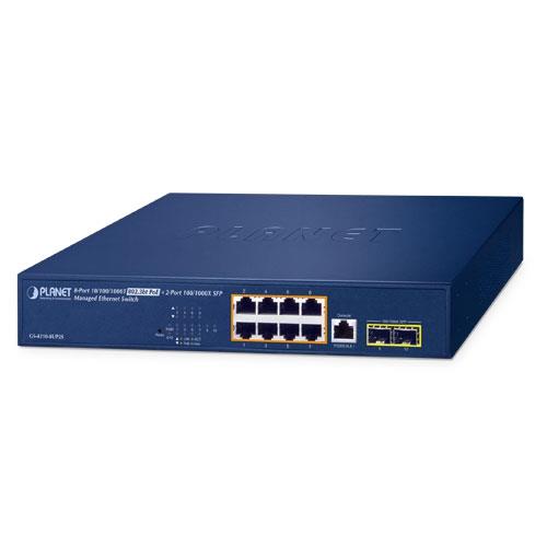 Yönetilebilir Ethernet Switch (Managed Ethernet Switch)<br>
8-Port 10/100/1000T 802.3bt PoE++ Injector Port (Port başına 60 watt) (PoE Güç Bütçesi maks. 180 Watt) (Port 1 ila 8 arası maksimum 95 watt)<br>
2-Port 100/1000X SFP 

