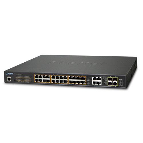 Yönetilebilir Gigabit PoE Switch (Gigabit PoE Managed Switch)<br>
24 x 10/100/1000Base-T IEEE 802.3 at/af/bt Ultra PoE Injector (Port 1 ile Port-24 arası) (Port başına 60 watt) (PoE Güç Bütçesi maks. 600 watt)<br>
4 x 100/1000BASE-X mini-