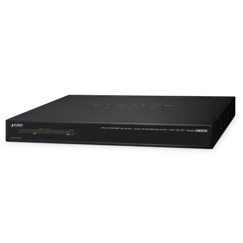 Yönetilebilir Ses & Video Switch<br>
Layer 2/4 Gigabit Ethernet PoE+ Switch<br>
8 x 10/100/1000T 802.3bt PoE+ (95W maksimum 802.3bt PoE++, port 1-8 arası)<br>
16-Port 10/100/1000T 802.3at PoE+ (32W maksimum 802.3at PoE+, port 9-