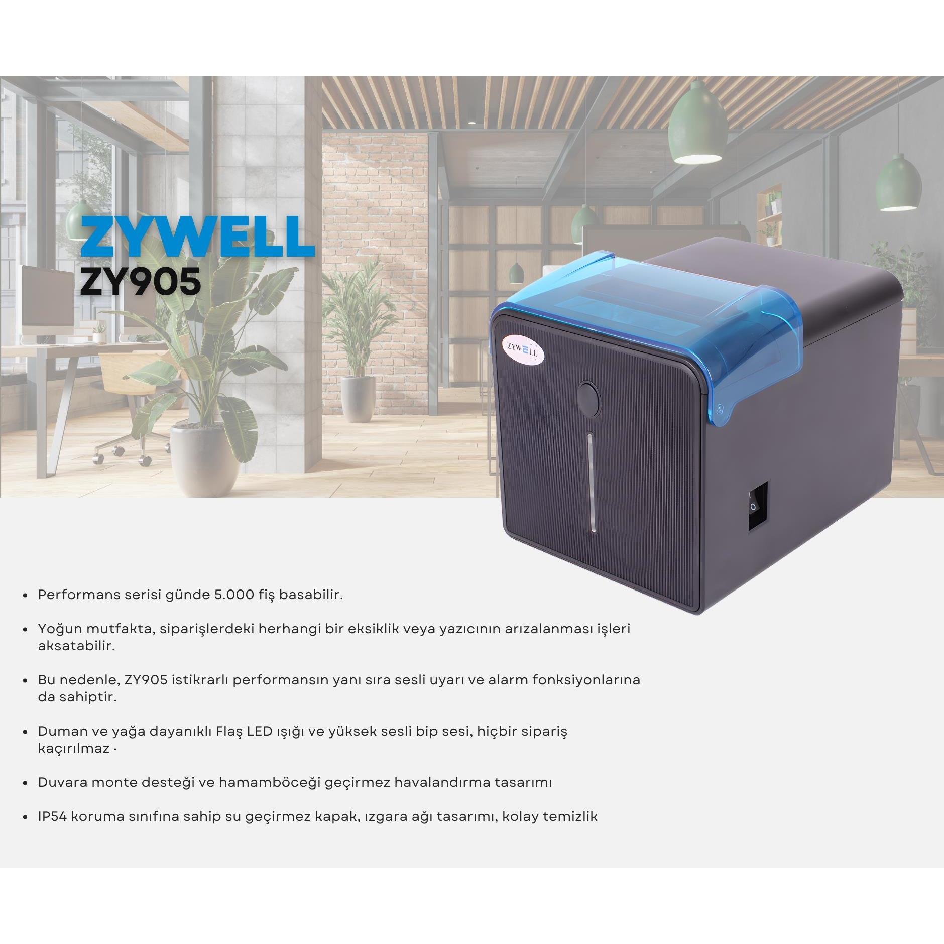 ZYWELL ZY905 THERMAL / OTOMATİK KESİCİLİ USB+ETHERNET SLİP / FİŞ YAZICI 230MM/s / 80MM SİYAH