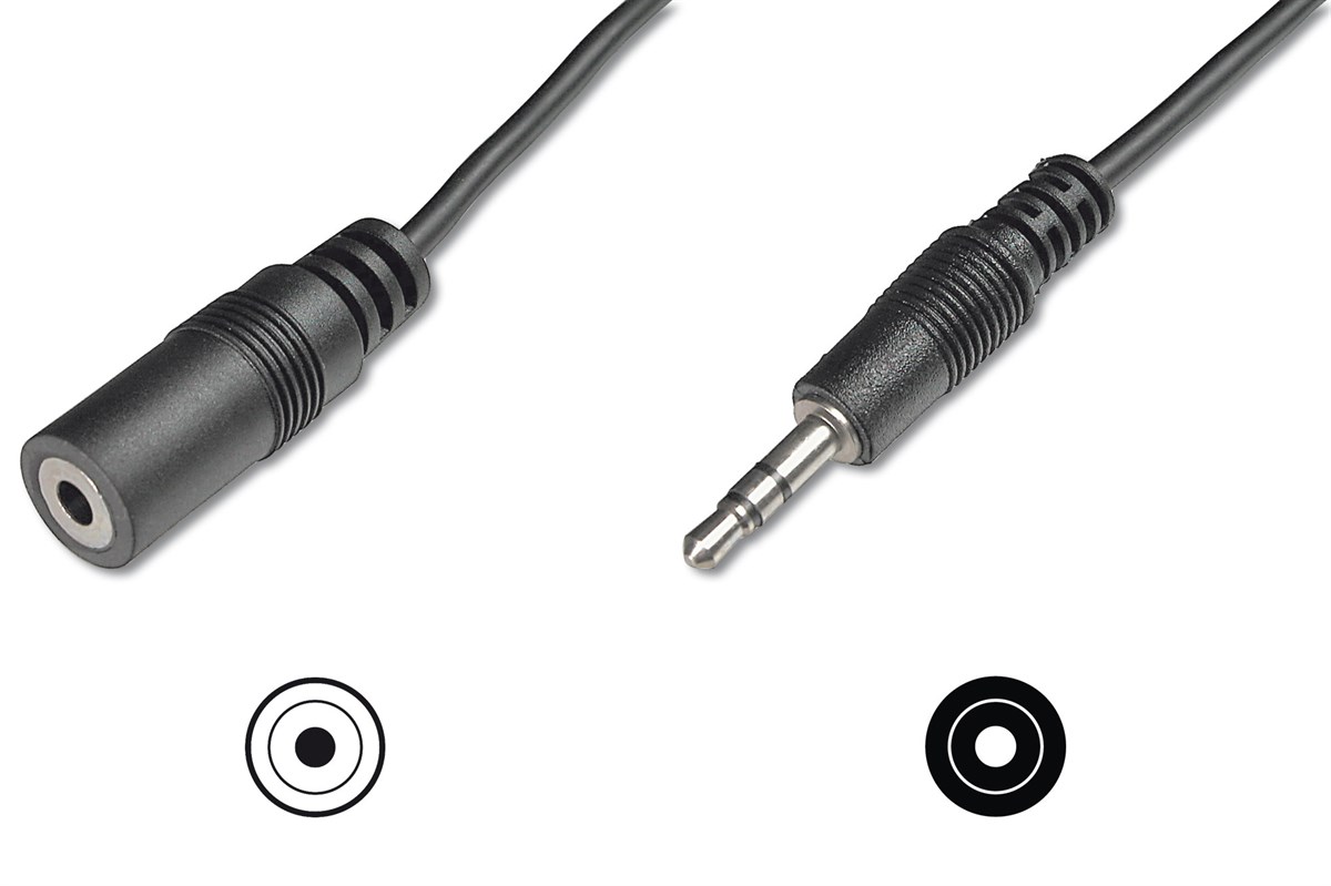 Digitus Audio Uzatma Kablosu, stereo 3.5mm Erkek - 3.5mm Dişi, 2.5 metre, CCS, 2x0.10/10, zırhlı, siyah renk