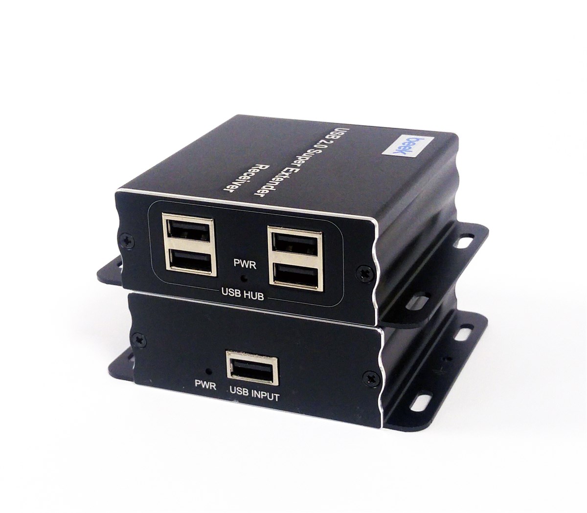 Beek Cat 5 USB 2.0 Sinyal Uzatma Cihazı,  Alıcı (Receiver) ve Verici (Sender) Birim dahil, 4 Port USB 2.0 Hub, 60 metre, alüminyum<br>
Beek USB 2.0 Extender 60m