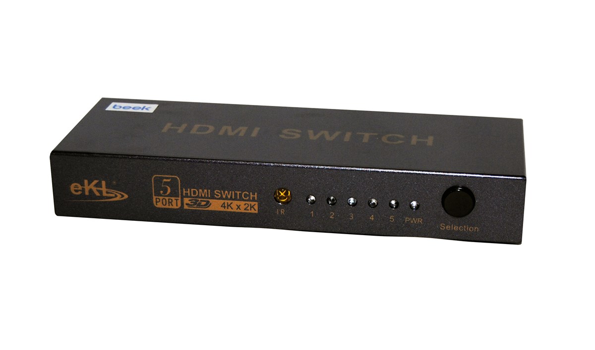Beek 5 Port Ultra HD 4K HDMI Switch, 5 giriş - 1 çıkış, uzaktan kumandalı, 4K2K, 3D görüntü formatlarını destekler, HDMI 2.0, HDCP 2.3 uyumlu<br>
Beek UHD 4K HDMI Switch 5 Ports, IR remote control, 4K2K, 3D, HDMI 2.0, HDCP 2.3 compliant<br>