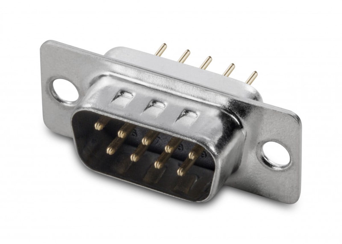 D-Sub 09 pin erkek konektor, düz PCB için, fosfor bronz