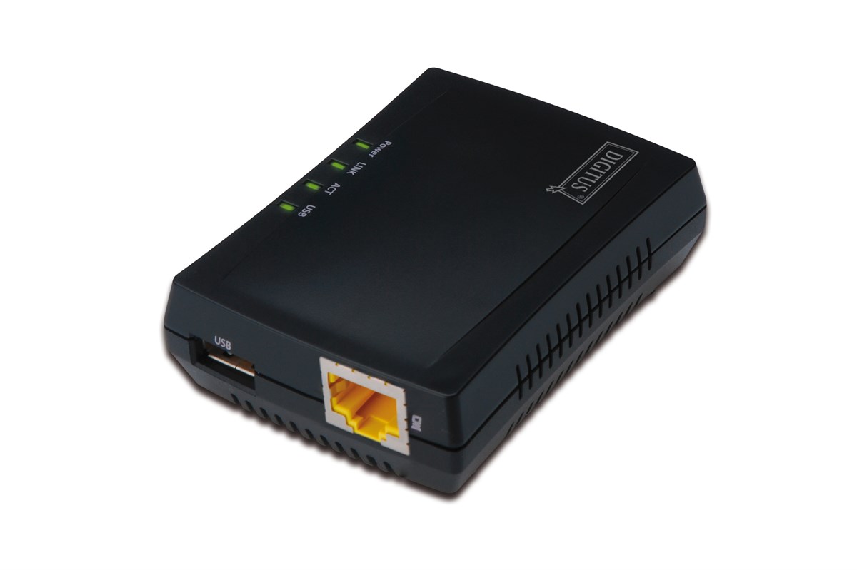 Digitus 1-Port USB 2.0 Çok Fonksiyonlu Network Server<br>
NAS özelliği<br>
Network USB Hub özelliği<br>
1 x 10/100 Mbps port<br>
1 x USB 2.0 dişi yuva<br>
Multifunction USB Network Server, 1-port Network USB Hub, NAS, Print S