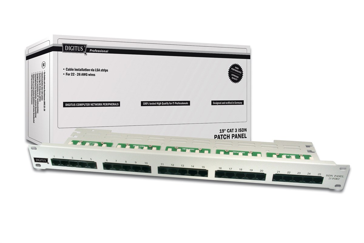 Digitus 19 Inch 25 port CAT-3 ISDN Patch Panel, Zırhsız