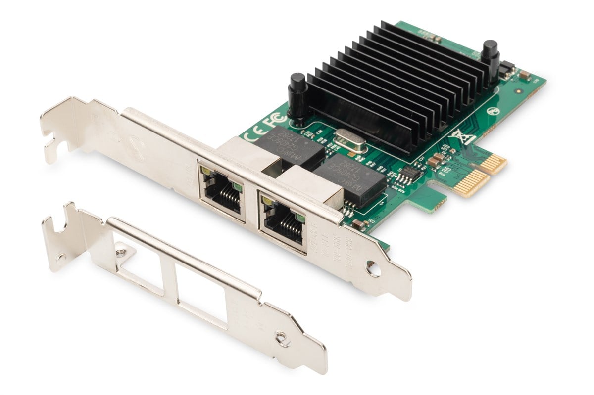 Digitus 2 Port Gigabit Ethernet PCI Express Kart, düşük profil bracket, Intel çip takımı<br>
Digitus Gigabit Ethernet PCI Express Card, 2-port, low profile bracket, Intel chipset