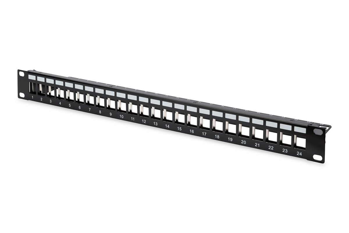 Digitus 24 Port Boş Patch Panel, Zırhlı, 1U Yüksekliğinde, Siyah Renk 